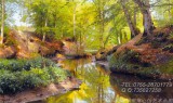 古典风景油画 河流树林 大芬村油画