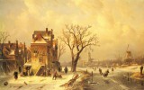 古典风景油画 欧洲风景冬天雪景
