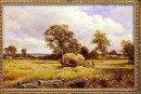 古典风景油画 丰收的田园景 麦田油画