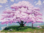 樱花油画 纯手绘油画 印象风景油画