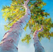 春天的白桦树 风景油画 大芬村手绘油画