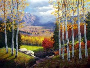 山坡上的白桦林 写实风景油画 纯手绘油画