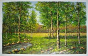 河边的白桦树林 风景油画 客厅油画办公室油画