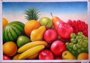 餐厅水果油画 写实油画 西瓜苹果香蕉梨子葡萄