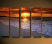 五拼海景油画 黄昏大海沙滩海浪 写实风景油画 装饰画