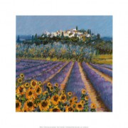 薰衣草和向日葵 法国普罗旺斯风景 手绘油画 餐厅油画卧室油画