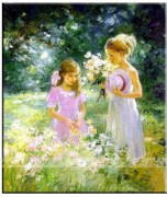 花园里的姐妹 印象花园景油画 手绘油画 大芬村油画