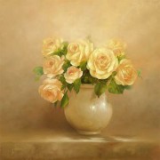 花瓶中的香槟玫瑰 写实花卉油画
