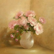 粉玫瑰花油画 写实花卉油画