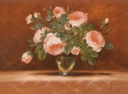 玻璃杯中的粉玫瑰油画 XSH037