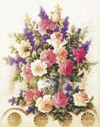 花瓶中的玫瑰和丁香花油画 XSH123