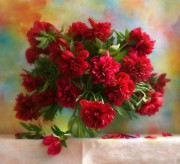 瓶中鲜艳美丽的红花油画 XSH171