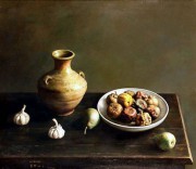 桌上的陶瓷罐 中国静物油画 ZGJW036