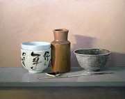 桌上的碗油画 中国静物油画 ZGJW016