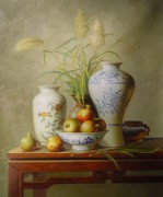桌上的漂亮花瓶油画 中国静物油画 ZGJW045