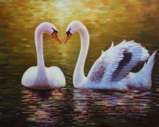 湖中漂亮的白天鹅油画 TEYH014
