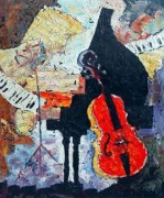 钢琴与小提琴的舞台油画 抽象装饰油画  CXYQ021