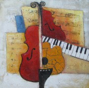 漂亮小提琴与乐谱油画 装饰油画 CXYQ033