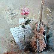 玫瑰与小提琴油画 装饰油画 抽象乐器油画 CXYQ055