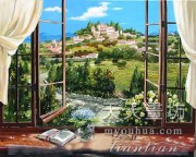 窗外的风景油画 写实油画 MCJ007