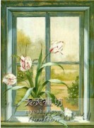 窗台上的花儿油画 门窗景油画 MCJ001