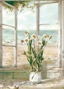 窗台的水仙和窗外的大海油画 MCJ014