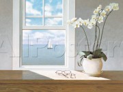 窗边蝴蝶兰油画 美丽的大海 MCJ019