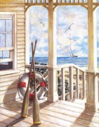 阳台上的景色 海景油画 MCJ032