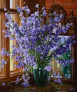 窗边花瓶的花儿 门窗景油画 MCJ034