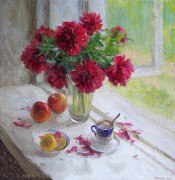 牡丹花和水果油画 门窗景油画 MCJ047