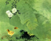 芭蕉叶下的鵻鸟 工笔油画  GBHN002