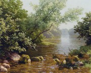 河流风景油画 写实风景油画 xsfj002