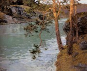 树林河流油画 写实风景 xsfj001