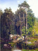 古典风景油画 树林河流  gdfj006