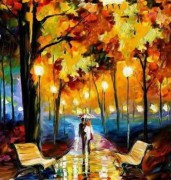 雨中情 浪漫的情侣 街景油画 BLJJ029