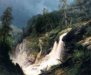 古典风景 瀑布油画 HL004