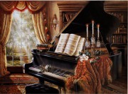 钢琴油画 手绘油画 欧式风格