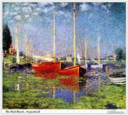 莫奈油画 Claude Monet 红色的船