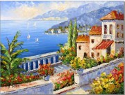 地中海风景油画 刀画油画 0037