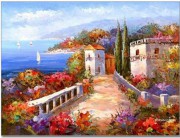 地中海风景油画 刀画油画 0049