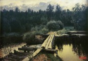 俄罗斯风景油画 桥  河流风景 古典油画 016