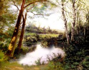 树林河流风景油画 写实风景 282