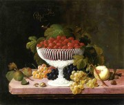 葡萄和草莓 古典水果静物油画 餐厅油画 017