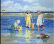 小孩油画 童年油画 海边的小孩 041