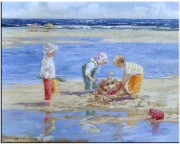 小孩油画 童年油画 海边的小孩 042