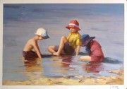 小孩油画 卧室油画  海边的童年  276