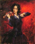 印象人物油画 拉提琴的女人 大芬村油画 007