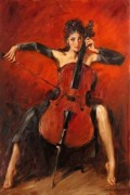 印象人物油画 拉提琴的女人 大芬村油画 008