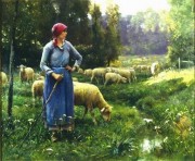 放羊的妇女 古典人物油画  欧洲人物油画 391