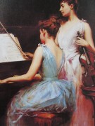 弹钢琴 欧洲美女油画 古典人物油画 0164